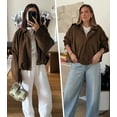 thumbnail image 4 of Womens Suede Zipperd Bomber Jacket Lapel Long Sleeve Motorcycle Cropped Coat Y2k Going Out Jackets Outerwear, 4 of 8