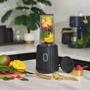 Thyme & Table 900 W 25 oz Single Serve Blender with Tritan Vessel, Smart Seal Lid and Straw, 6-Point Stainless Steel Blade, Slate Grey
