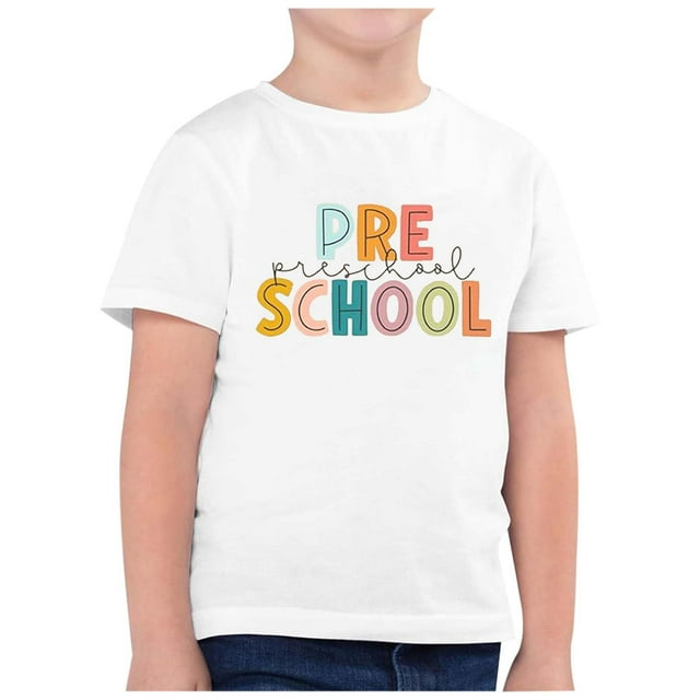 MEZZALL T-Shirt de Mode pour Enfant Rentrée Scolaire Imprimé Col Rond Manches Courtes T-Shirts Décontractés Hauts Tee Polyvalent Tout-Petit Tenue Quotidienne, Blanc, 4-5 Ans