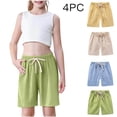 thumbnail image 2 of ZACPNCV 4PC Girls Bermuda Shorts Knee Length Summer Casual Cotton Linen Shorts Lightweight Elastic Waist Drawstring Short Pants Yellow 3-4 Years, 2 of 9