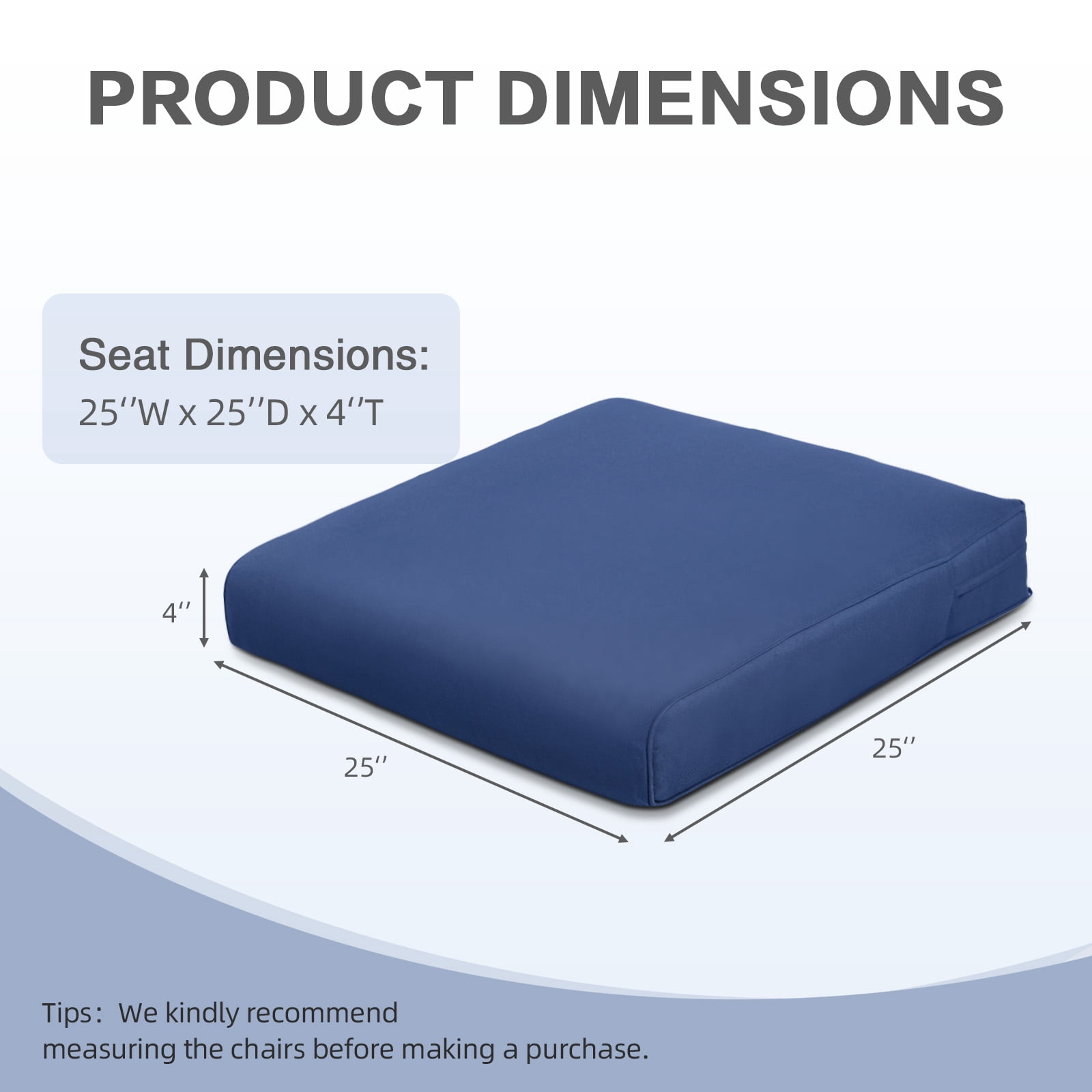 Aoodor Outdoor Seat Pads Chair Cushion W25''xD25''Soft,Fade-resistant Polyester,Removable Cover with Hidden Zipper,Adaptable Secure Ties,Set of 2 Available sizes suit your patio, garden, or terrace