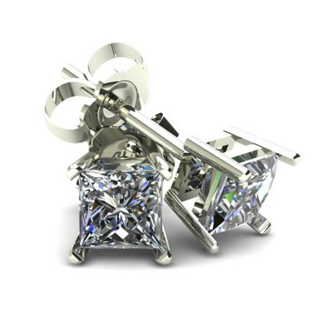 .50Ct Quality Square Princess Cut Natural Diamond Stud Earrings In 14K Gold