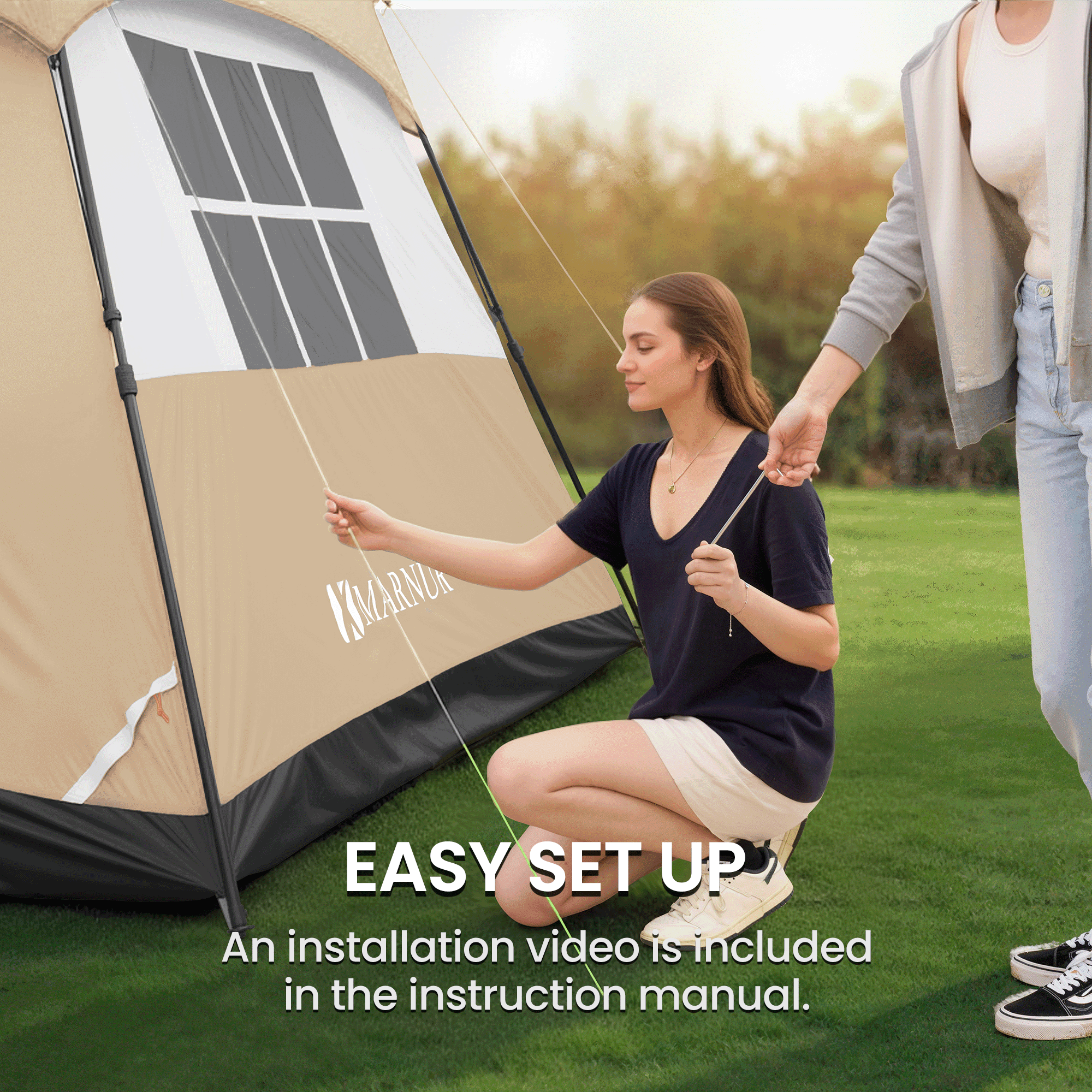 MARNUR 6-Person Instant Cabin Tent, Camping Tent with Carry Bag , Instant Setup, Outdoor, Hiking, Traveling, Beige