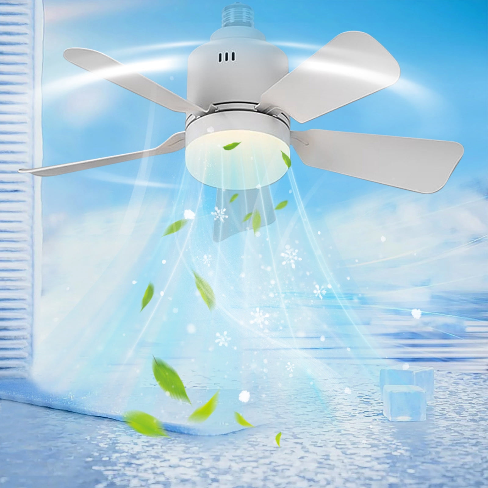 Kumdkd Smart Socket Ceiling Fan with Light - Remote Control 3-Speed Dimmable LED Bulb Fan for Bedroom (E26/E27 Base, Quiet Reversible, No Wiring Needed)