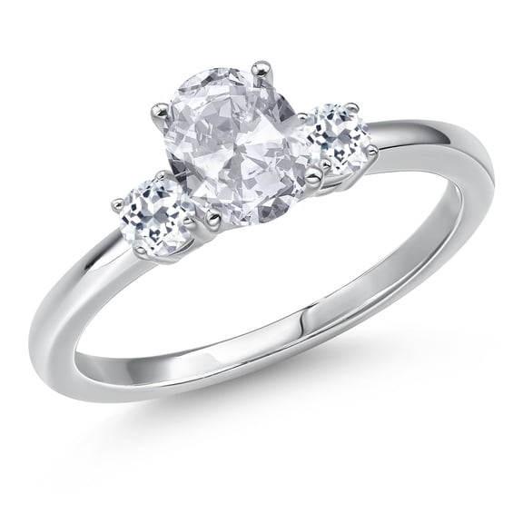 Gem Stone King 14K White Gold White Topaz Engagement Ring for Women | 1.28 Cttw | Oval 7X5MM | Gemstone November Birthstone | Size 9