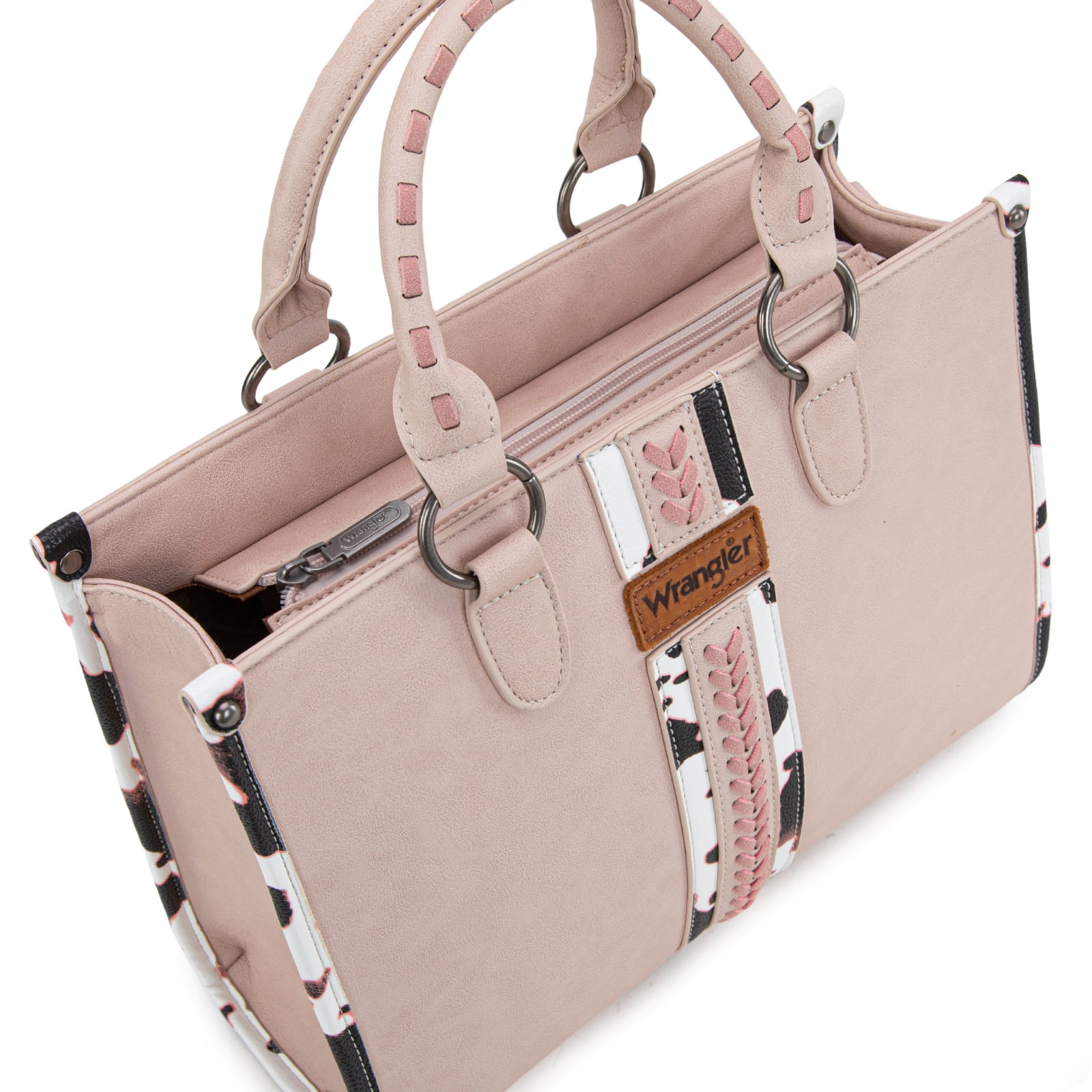 Wrangler Cow Print Tote Bag for Women Western Purse Boho Top Handle Satchel Handbag, Cow-Light Pink