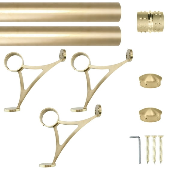 Combination Mount Foot Rail Kit, Satin Golden Finish Stainless Steel Tubing w/Internal Connector, Combination Foot Rail Brackets, Tapered End Cap, 7 ft = 42 in x 2