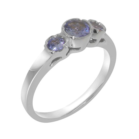 LBG British Made 14k White Gold Natural Tanzanite Womens Anniversary Ring - 33 size options - Size 10