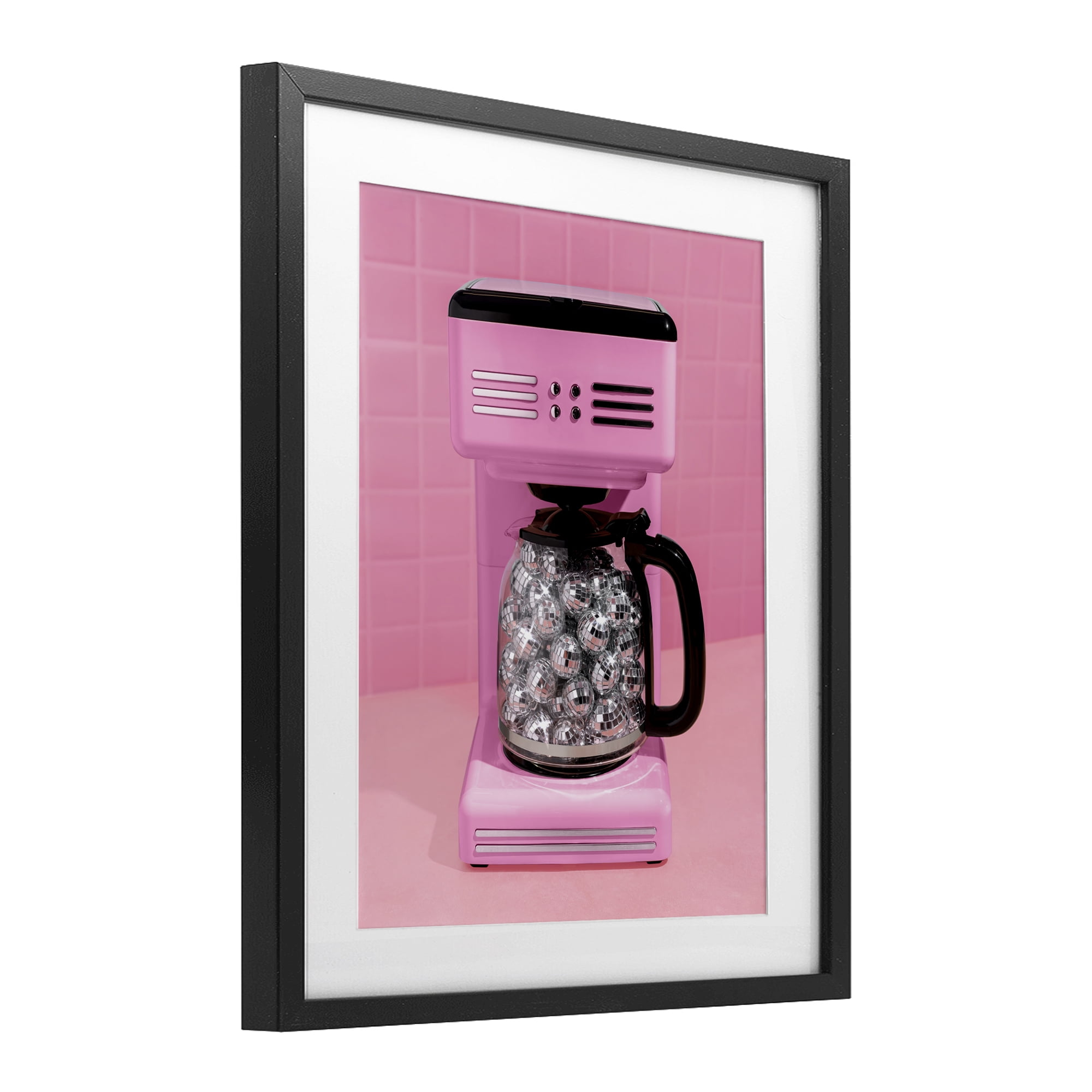 Stupell Industries Disco Coffee Over Pink Black Framed Print Under Glass, design by LISH Creative
