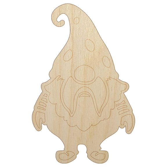 Cute Bearded Garden Gnome Wood Shape Unfinished Piece Cutout Craft DIY Projects - 4.70 Inch Size - 1/8 Inch Thick