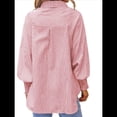 thumbnail image 3 of Blusa Estilo Boyfriend A Rayas con Puños Fruncidos para Mujer, Estilo Túnica Informal con Mangas con Volantes y Bolsillos, Rayas Rojas, Talla XL, 3 of 7