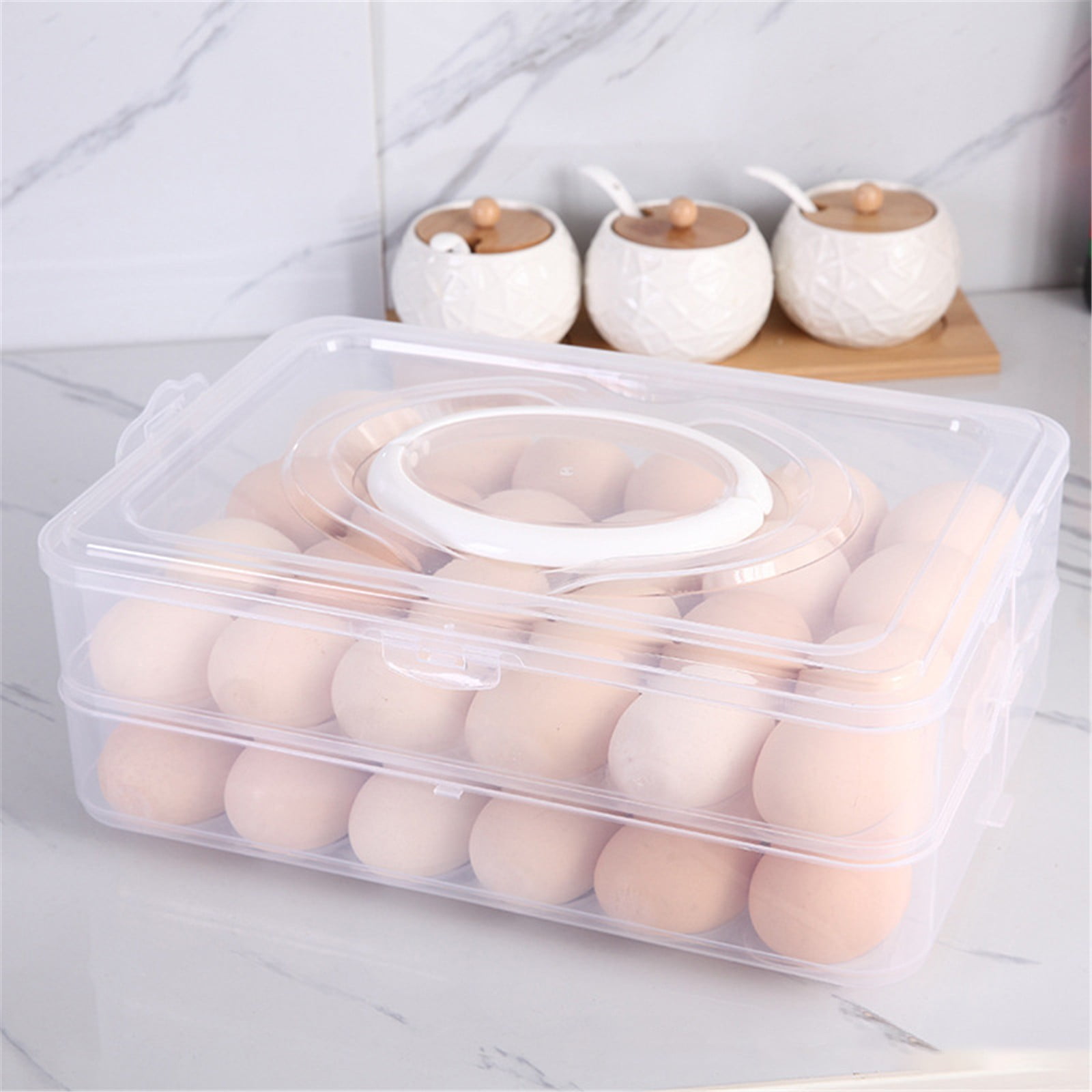 1/2/3 Layer Plastic Egg Cartons 24/48/72 Eggs Capacity Deviled Egg Trays with Handles & Lids, for Refrigerator/Kitchen/Easter Parties (Egg Fresh-Keeping) Bradem