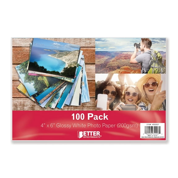 Glossy Photo Paper, 4 x 6 inch, 100 Sheets, by Better Office Products, 200 gsm, 4 x 6, 100-Count Pack