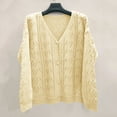 thumbnail image 4 of Pxiakgy cardigan for women Women Solid V-Neck Single- Buttons Hollow Out Cardigan SweaterWomen's Cardigan Beige + US:8, 4 of 5