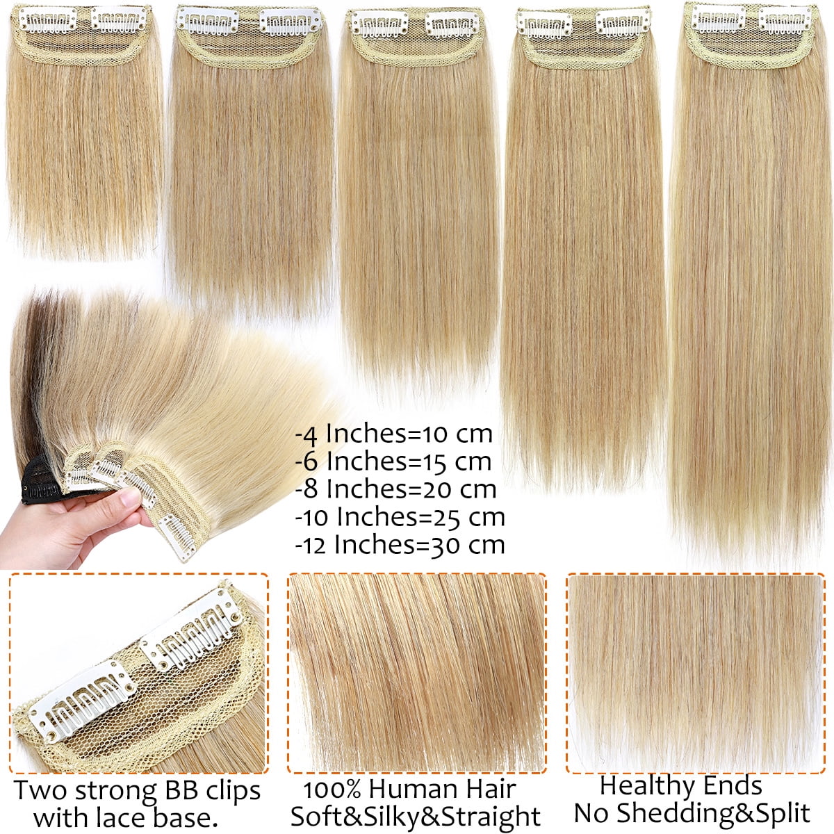 SEGO Thick Clip in Mini Human Hair Extensions for Women Adding Hair Volume Seamless Short Straight Clip in Human Hair Pad Hairpieces Topper for Thinning Hair