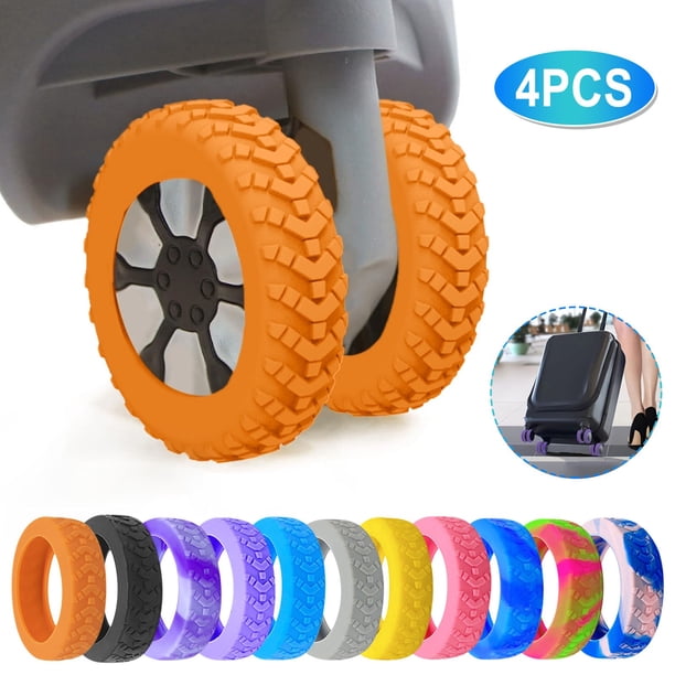 Tapas de ruedas de 4 packs, protectores silenciosos de colores para ruedas de maleta (8 ruedas) - gris, naranja, azul, blanco, morado - 53mm, reducción de ruido y protección del suelo