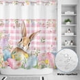thumbnail image 2 of No Hook Shower Curtain, Easter Shower Curtains for Bathroom with See Through Top Window, Spring Rabbit Eggs Nature Botanicals Pink Plaid Waterproof & Washable Bath Curtain Standard 72"x72", 2 of 9
