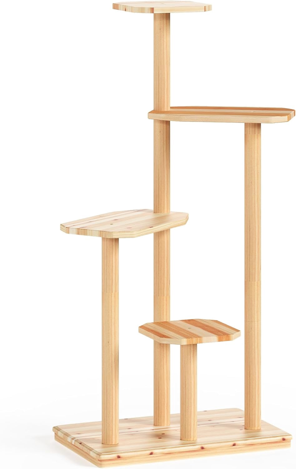 LAZZO 4-Tier Wooden Cat Tree, Multi-Level Cat Tower for Climbing, Resting & Scratching, Natural Wood