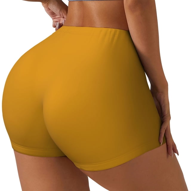 Fotbe Goldenrod Shorts Sin Costuras – Shorts Deportivos de Cintura Alta para Mujer, Elásticos para Gimnasio, Yoga, Running o Ciclismo-Medium