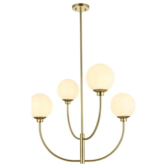 Living District Nyomi 30" 4-Light Metal/Glass Chandelier in Brass/White