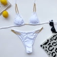 thumbnail image 3 of Wuxian Women 2 Piece Bikini Set Swimwear Summer Solid Color Chain Halter Backless Deep V-Neck Spaghetti Strap Push-Up Padded Bra Low Waist Swimsuit Fashionable Beachwear,White,M, 3 of 6