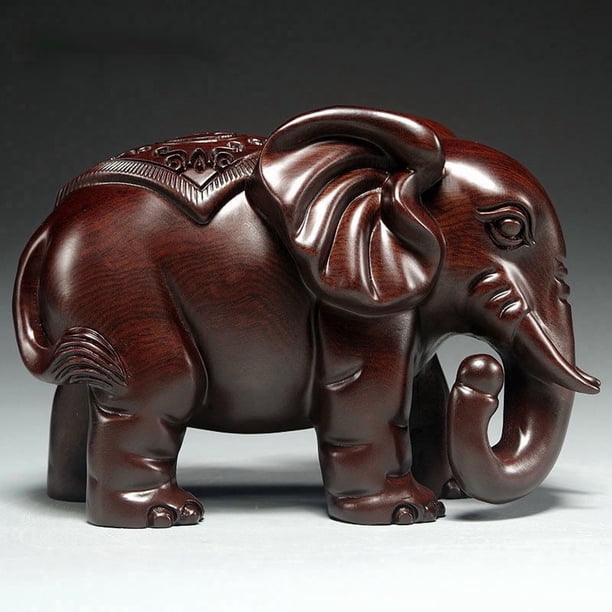 Rosewood carved elephant figurine, small elephant, solid wood carving, mascot gift, home living room craft.