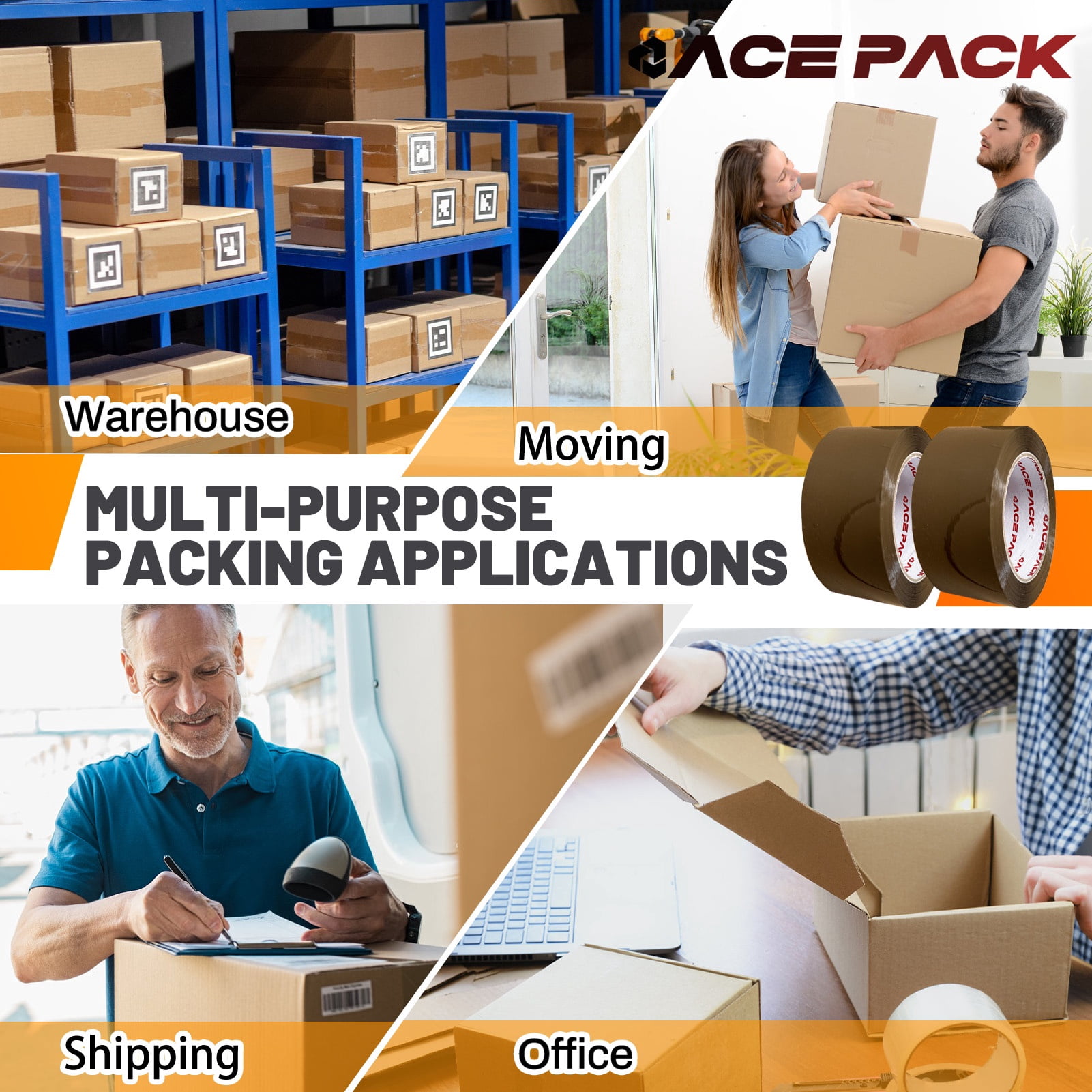 Ace Pack 3" Wide x 110 Yards Per Roll, 2.0 Mil Thick Heavy Duty Brown Packing Tape Sealing Tape Shipping Tape 12 Rolls