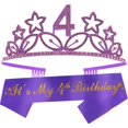 thumbnail image 4 of MEANT2TOBE 4th Birthday Sash and Tiara for Girls - Fabulous Glitter Sash + Stars Rhinestone Purple Premium Metal Tiara for Girls, 4th Birthday Gifts for Princess Party, 4 of 8