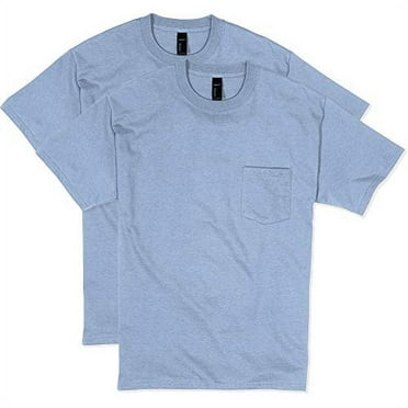 Hanes Mens Beefy-T Pocket T-Shirt (Pack of 2) 2 Light Blue