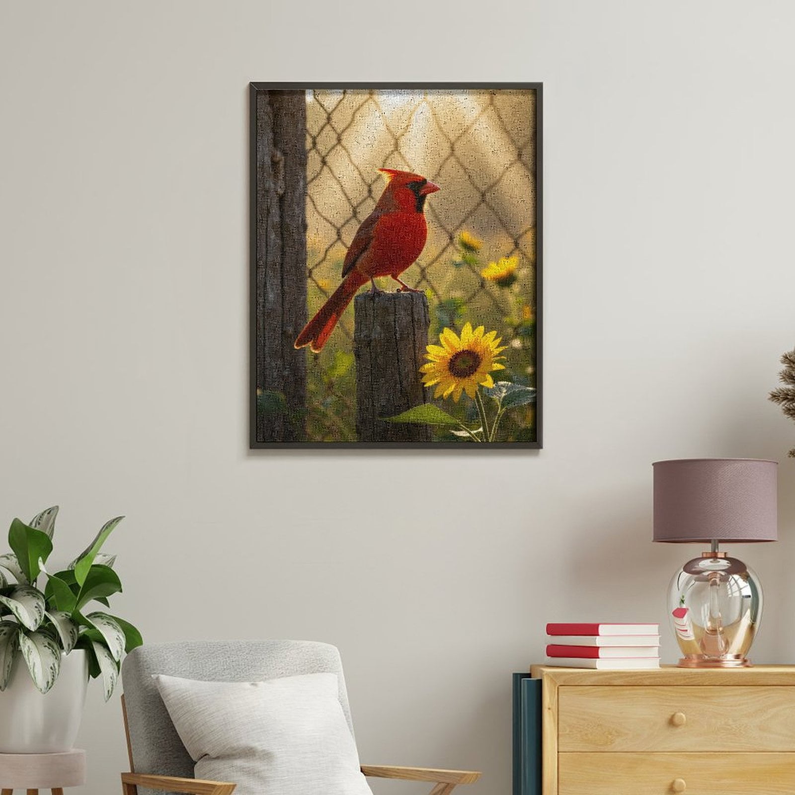 Paint by Numbers Kit for Adults, Cardinal Perched Sunflower Glow Paint by Numbers, Easy Paint by Numbers Kit for Adults Beginner, DIY Adult Paint by Number Kits on Canvas, Home Decor