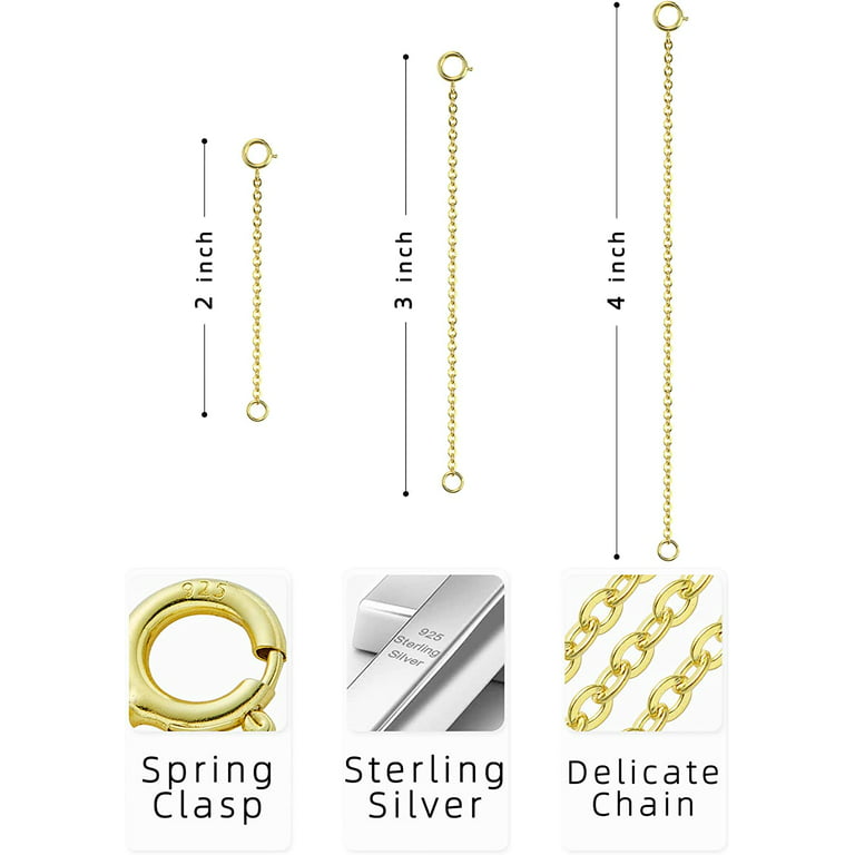  Sllaiss 3 Pieces 925 Sterling Silver Pendant Necklace Bracelet  Anklet Chain Extenders for Necklace 14K Gold Plated Rose Gold Plated 2 3  4: Clothing, Shoes & Jewelry