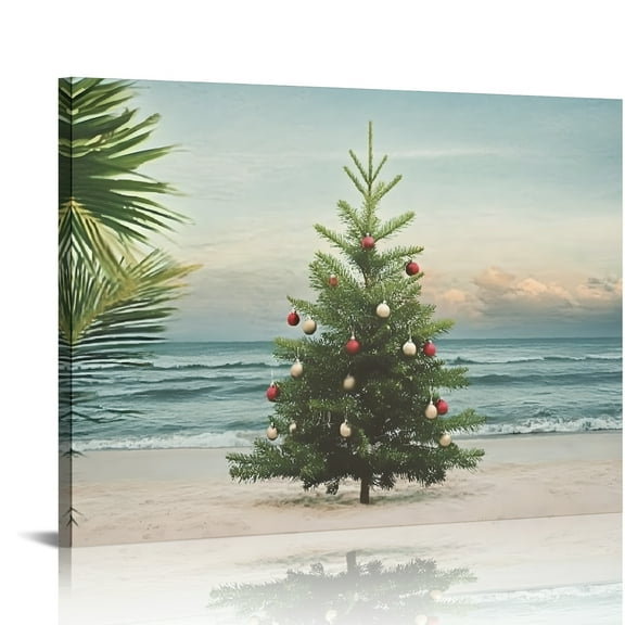 SHERONV Christmas Tree Beach Ocean Wall Decor Canvas Art Prints 20x16in