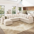 thumbnail image 4 of Marrber 137" Beige 7-Seat Convertible Modular Sectional with Storage, Plush Pillows & Adjustable Armrests in Pet-Friendly Cloud Corduroy, 4 of 10