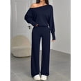 thumbnail image 4 of Women Off Shoulder Long Sleeve Wide Leg Jumpsuit Casual Daily Going Out Outfit, 4 of 6