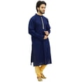 thumbnail image 3 of Atasi Blue Men's Cotton Kurta Pyjama Set Party Wear Festive Clothing Shirt-L, 3 of 6