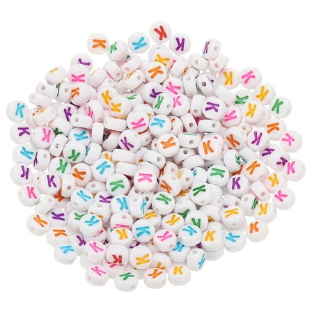 Uxcell Round Letter Beads, 300 Pcs Letter K Acrylic Alphabet Beads White Beads Colored Letters for Jewelry Making Bracelets Making Necklaces DIY, Multicolor