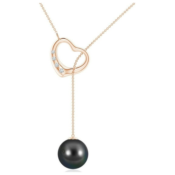 ANGARA Tahitian Cultured Pearl Lariat-Style Heart Necklace in 14K Rose Gold for Women | June Birthstone, Birthday, Anniversary, Jewelry Gift for Women | Pearl Necklace
