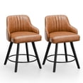 thumbnail image 3 of Ktaxon Modern 24in Bar Stools Set of 2, Swivel Barstool with Thick Padded Backrest and Wood Legs, Bar Height Bar Chairs 2 PCS for Kitchen Island, Home Bar, Breakfast Counter, Brown, 3 of 6