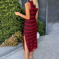 thumbnail image 7 of RQYYD Womens Casual Sleeveless Striped Tank Midi Dresses Summer Bodycon Hollow Out Knit Side Slit Beach Trendy Sumdress Dresse, 7 of 7