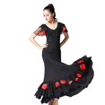 thumbnail image 6 of Women Sequin Flower Embroidered Skirt Flamenco Ballroom Practice Dress Big Swing Skirts Dance Performance Skirt for Women Girls, 6 of 7