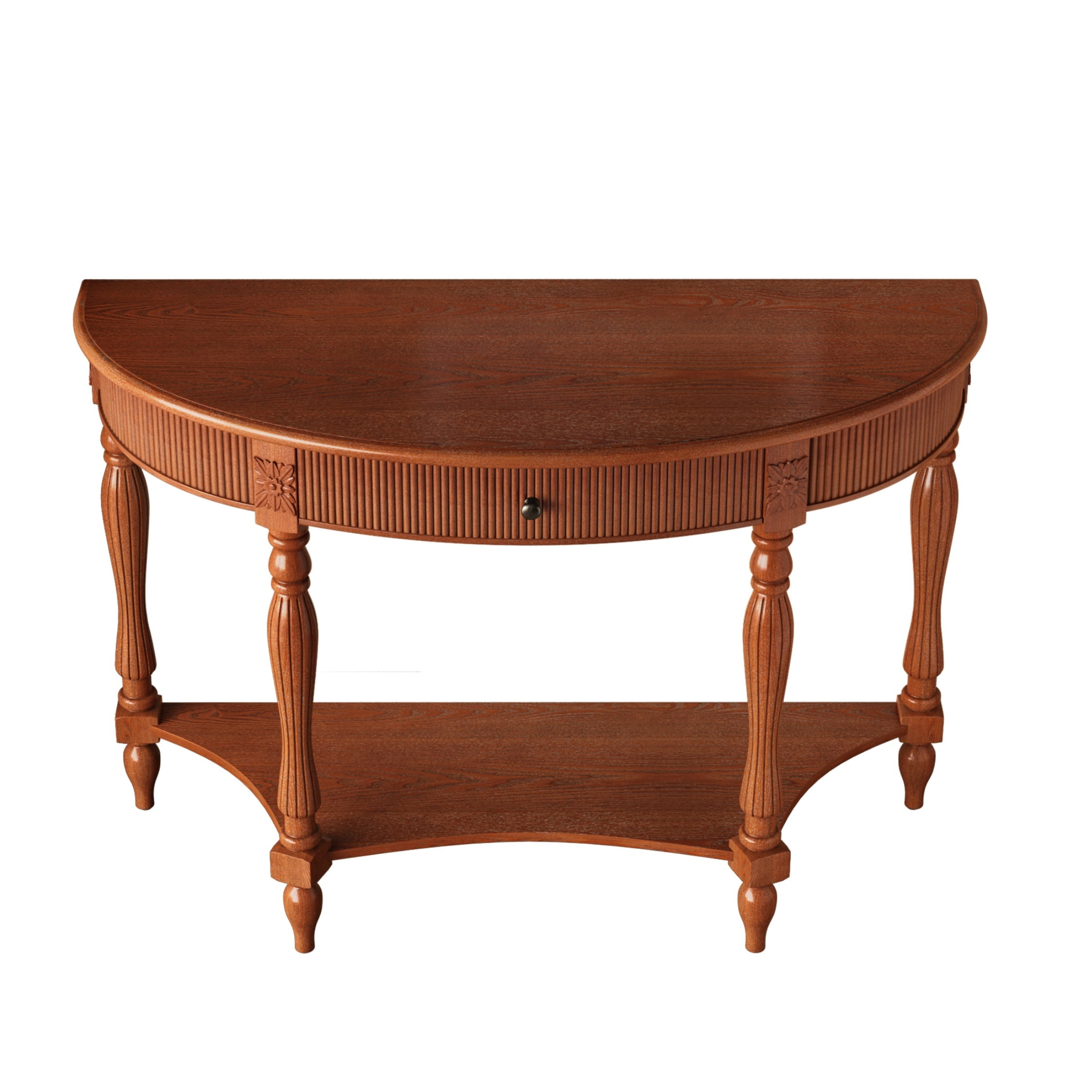 Accent Console Table with Semicircle Tabletop, Drawer & Shelf, Fluted Vintage Entryway Display Table, Sofa Table with Roman Legs
