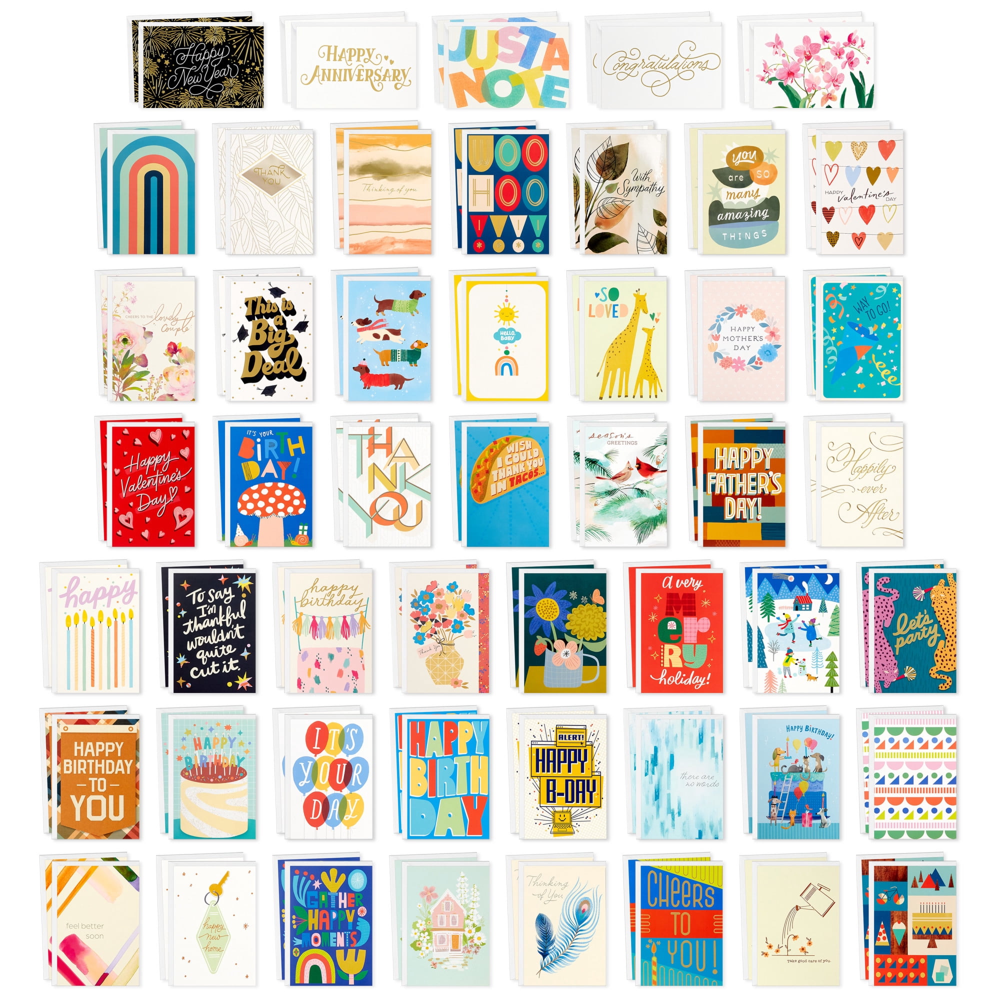 Hallmark Assorted All-Occasion Cards (Geometric Striped)—Birthday, Holiday, Wedding, Sympathy, Thinking of You, Thank You, Blank, Pack of 100 With Organizer Box