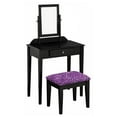 thumbnail image 1 of Vanity Make Up Table Black Finish with a Drawer, Adjustable Mirror and Bench Seat Custom Covered in an Animal Print Fabric of Your Choice (Cheetah Purple), 1 of 1