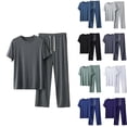thumbnail image 6 of Qingpeng Men's Pajama Set Soft Comfy Short Sleeve Crewneck T Shirt and Pajama Pants Mens Loungewear Two Piece Sleepwear Set Size L-5XL, 6 of 6