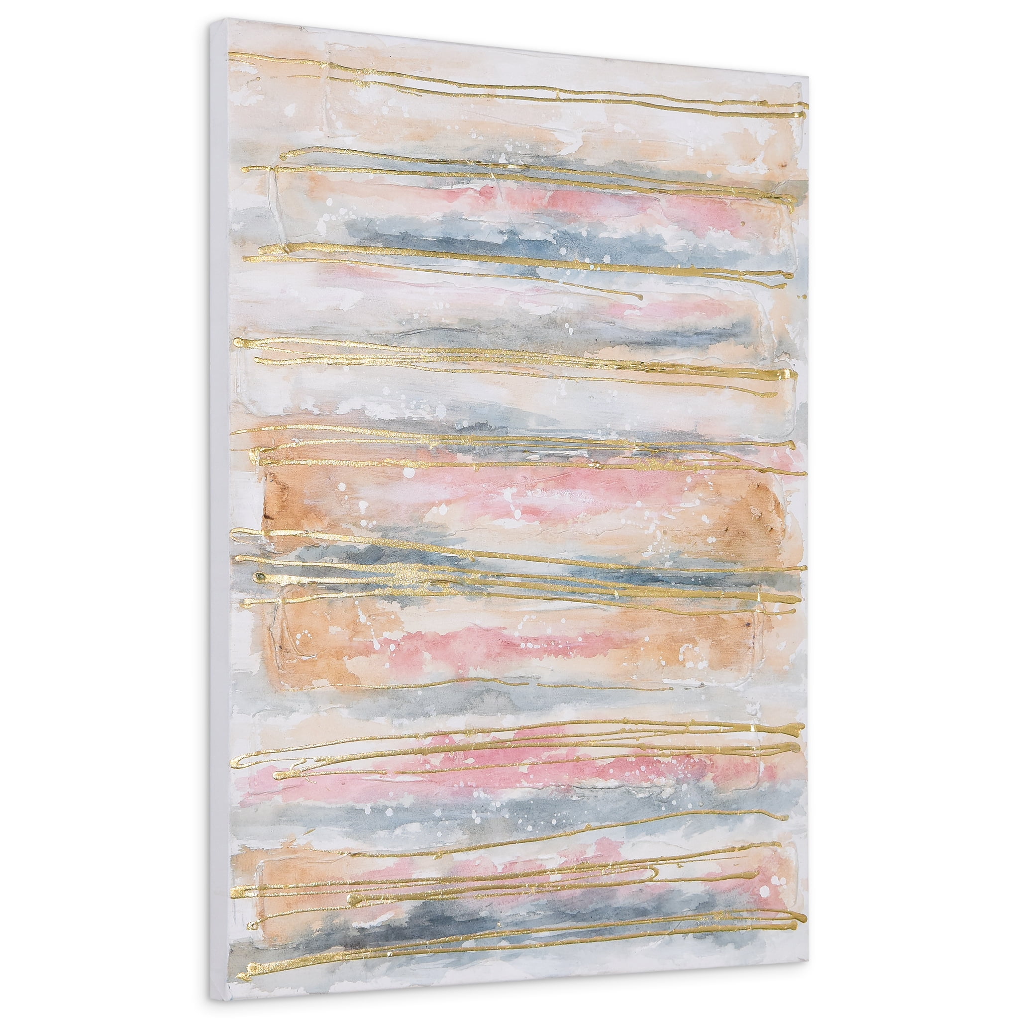 Empire Art Direct Blue & Golden Roads Textured Metallic Hand Painted Wall Art, 30" x 40" each, Ready to Hang