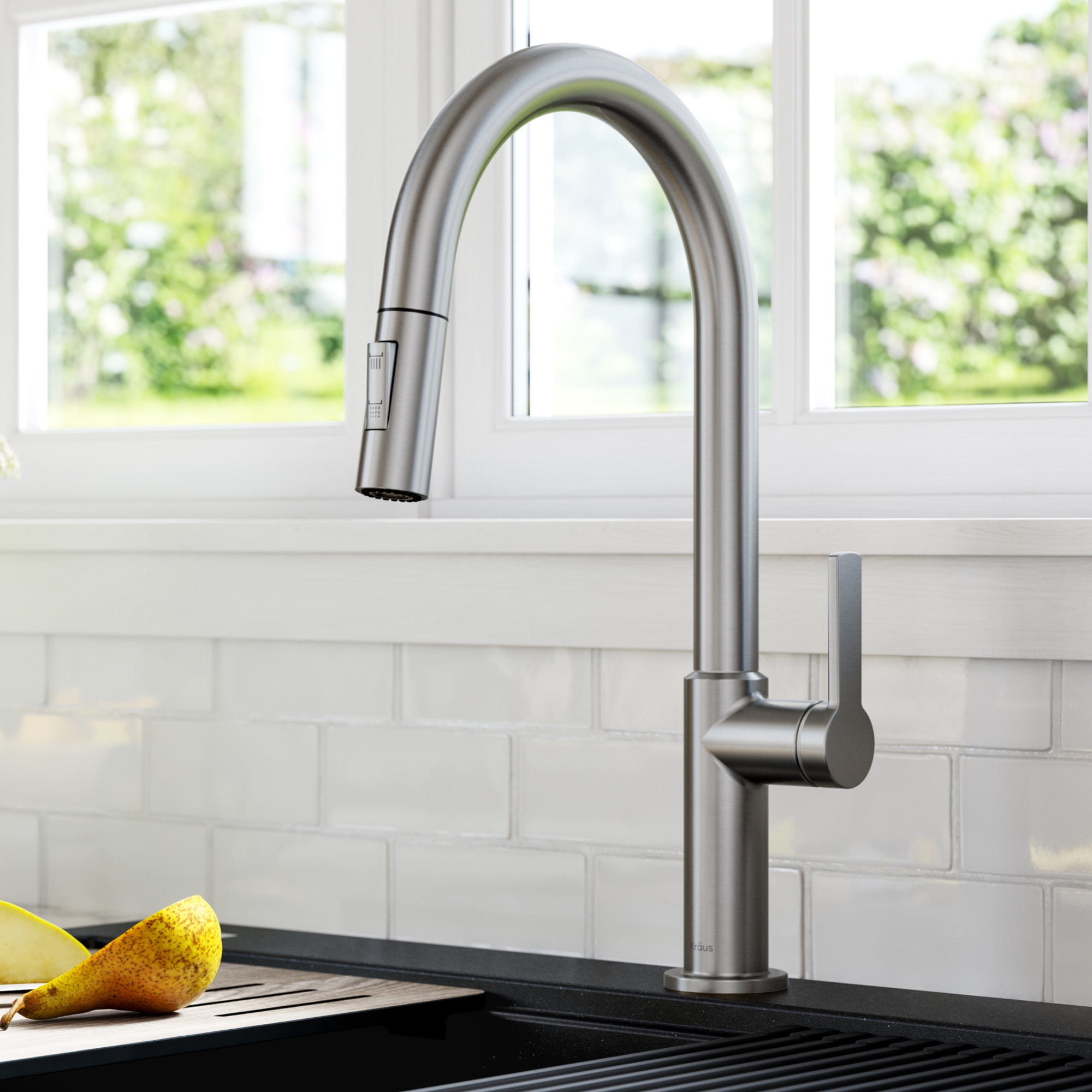 Kraus Oletto Single Handle PullDown Kitchen Faucet in Spot Free