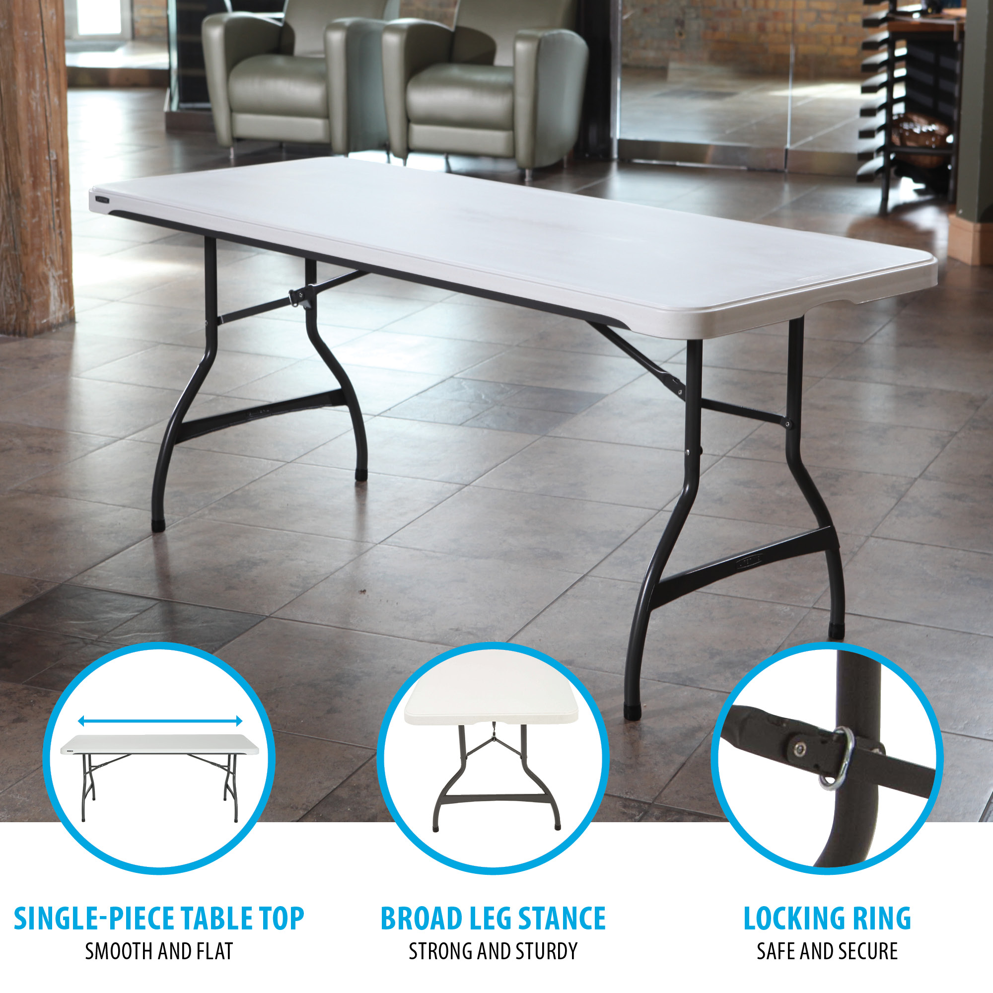 Lifetime 6-Foot Rectangle Folding Table, White Granite photo 4