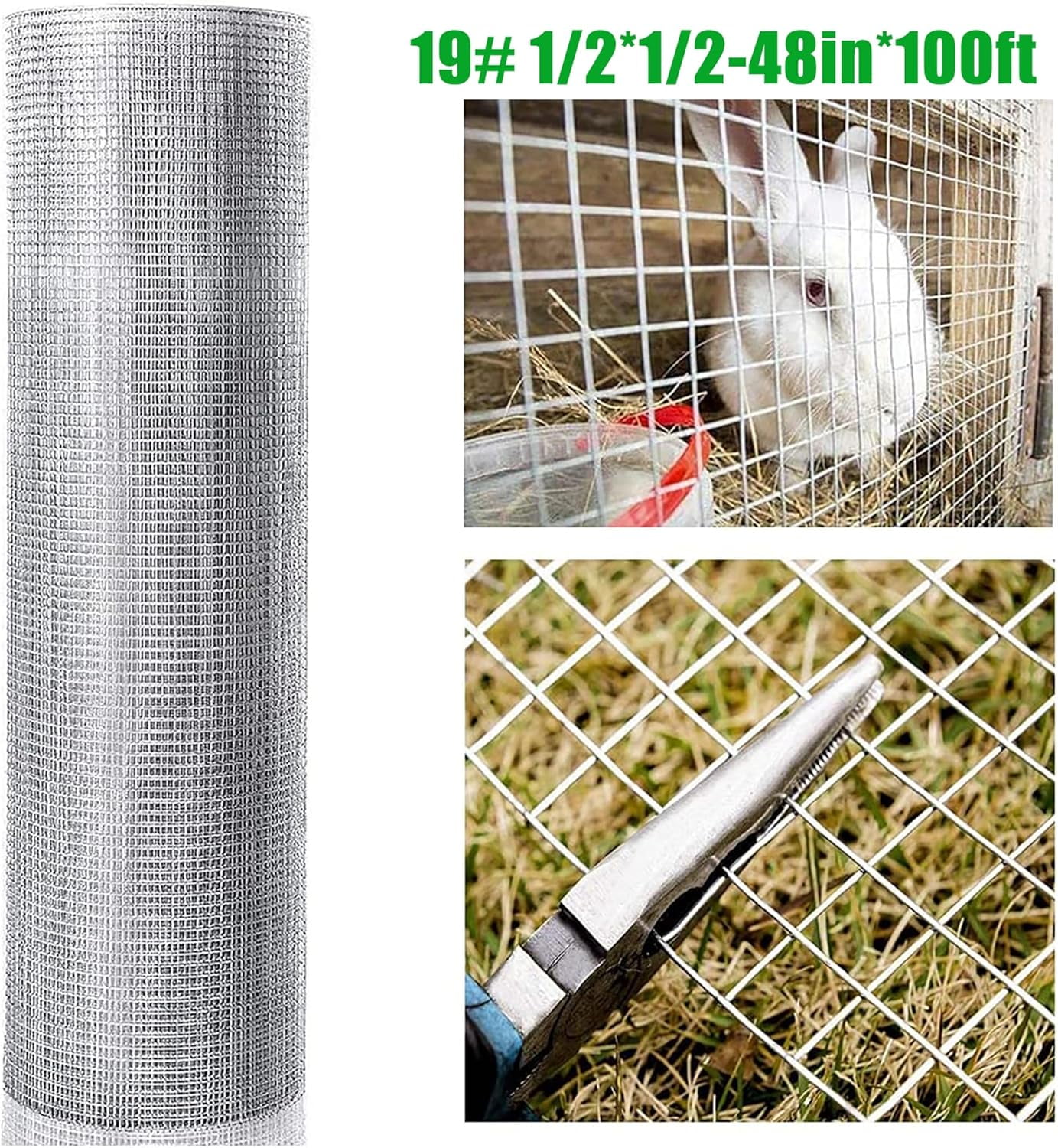 Acekid 19 Gauge 1/2 Inch 48inx100ft Hardware Cloth Chicken Wire Mesh Roll Chicken Wire Fencing Wire Fence Roll Garden Fencing Silver