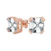Bling Jewelry Womens Asscher Cut CZ Stud Earrings in Rose Gold & Sterling Silver