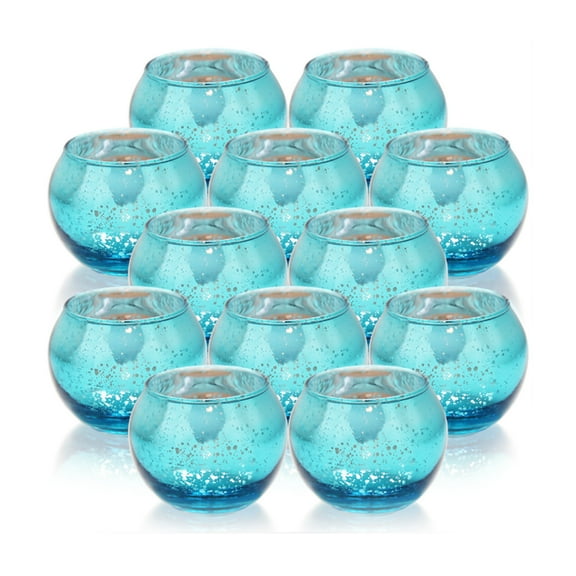 12pcs Table Candle Holder Wedding Dinner 12Pcs Blue Spotted Small Ball Glass Tealight Candlesticks Decor
